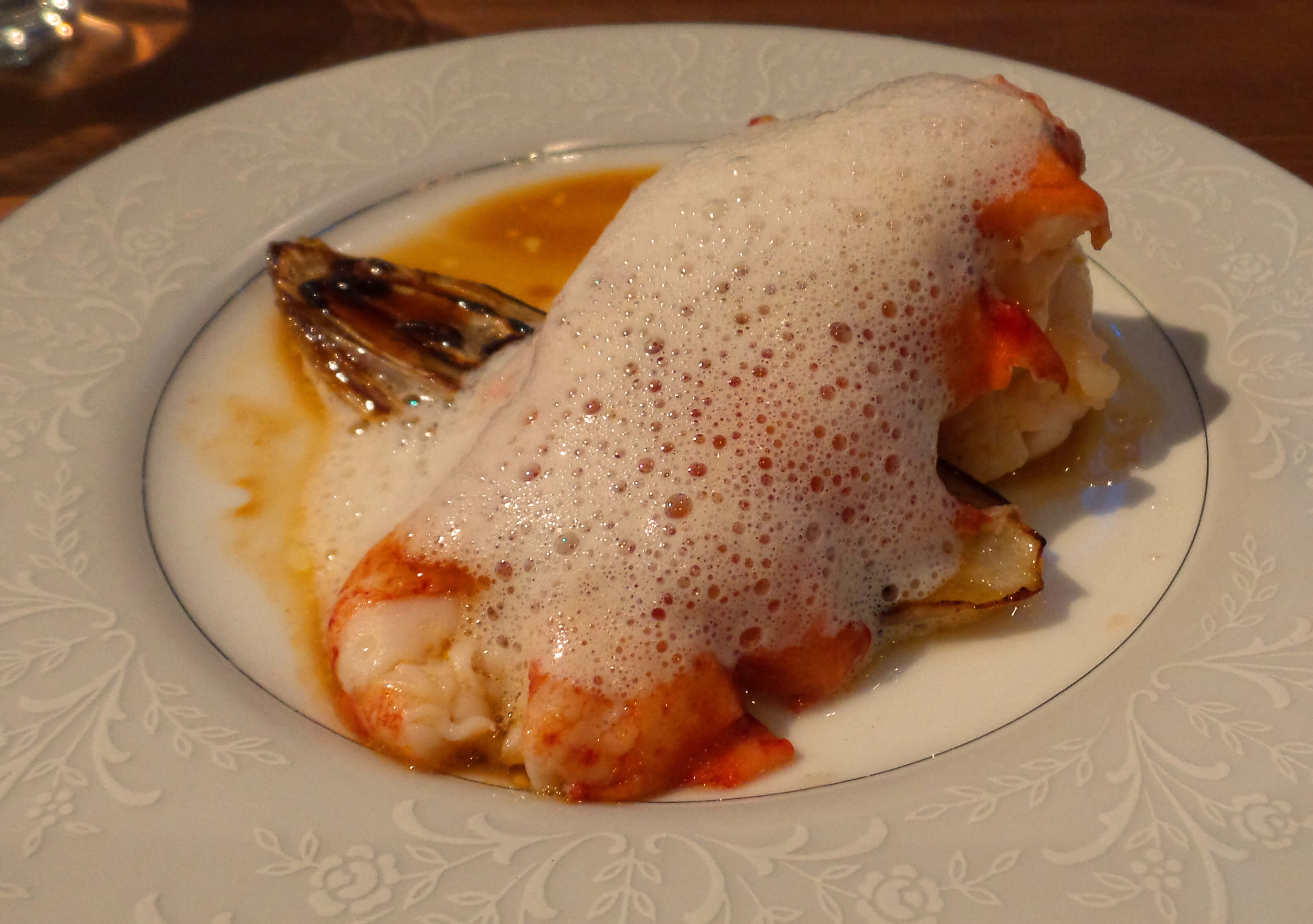 Butter Poached Lobster--Caramelized Endive, Endive Foam.