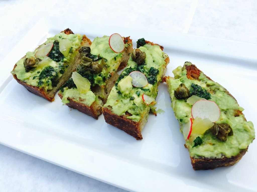 Avocado Toast--Tarragon Salsa Verde, Meyer Lemon, Radish. There is a lot of avocado toast around town and this version is delicious and yet, different enough to be interesting and unique. 