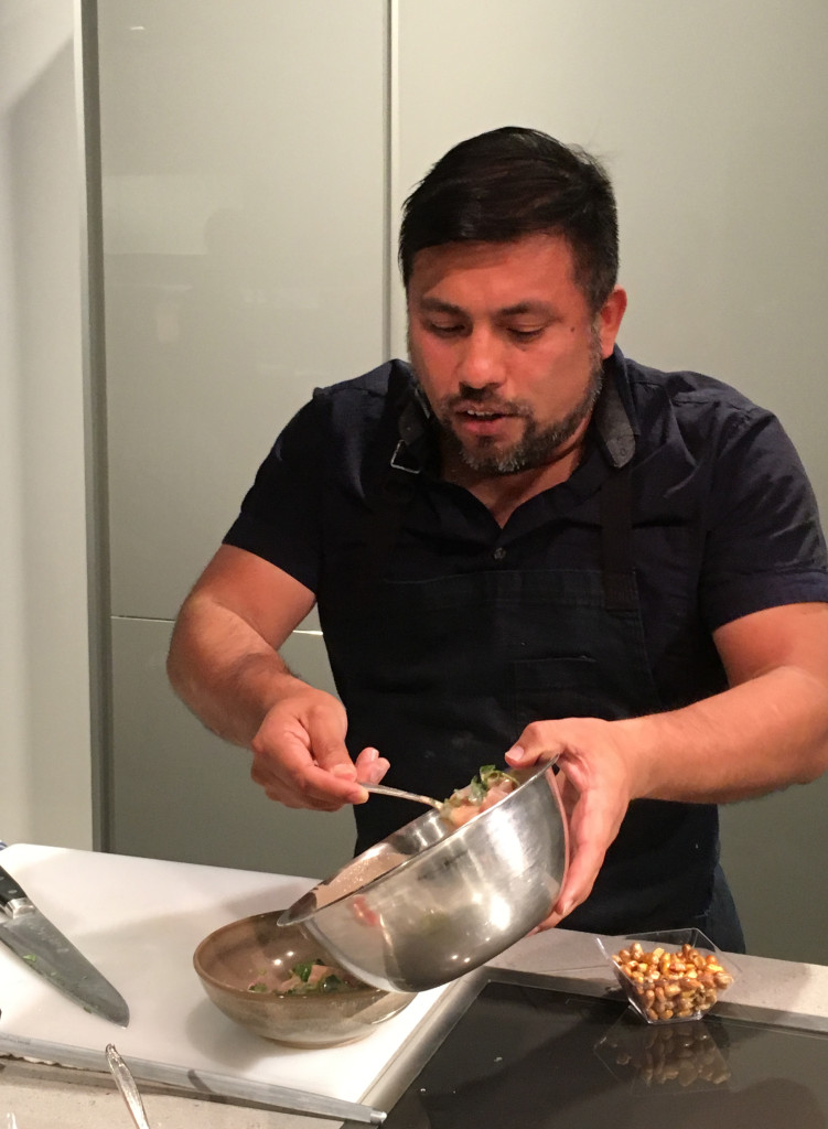 Chef Zarate demonstrating how to make his Leche de Tigre sauce and ceviche.