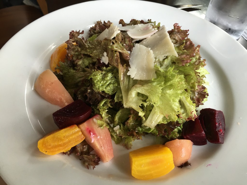 Roasted Beet Salad. lolla rosa lettuce, roasted beets. raw goat cheese, sherry vinaigrette.
