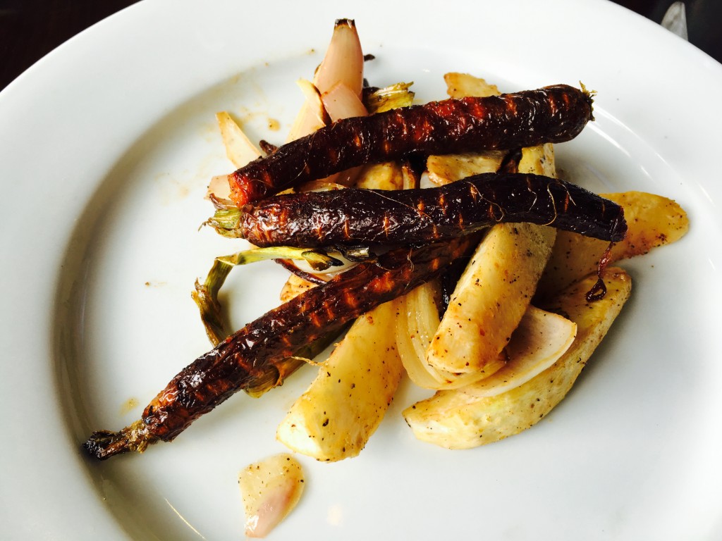 Roasted Vegetables. carrots, celeriac, shallots, honey-lime and whole grain mustard dressing